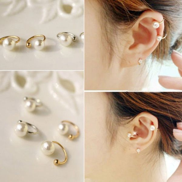 

pearl wrap ear cuff cartilage clip on no piercing earings 2019 fashion jewelry brincos for women gold bijoux wedding gift wd388, Silver