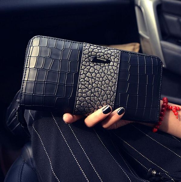 

the new lady wallet long fashion zipper wallet large capacity crocodile grain lady's wallet a woman hand bag cj191219, Red;black