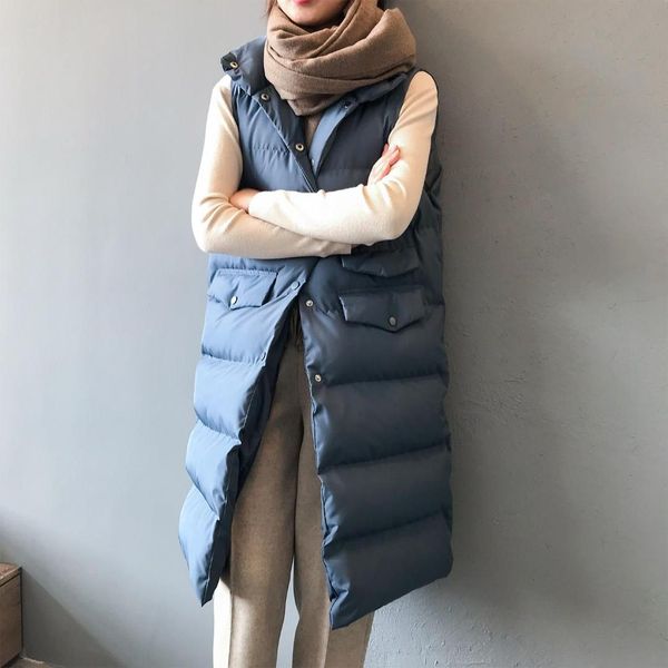 

winter thicken warm cotton down vest women fashion single button loose version long sleeveless coat, Black;white