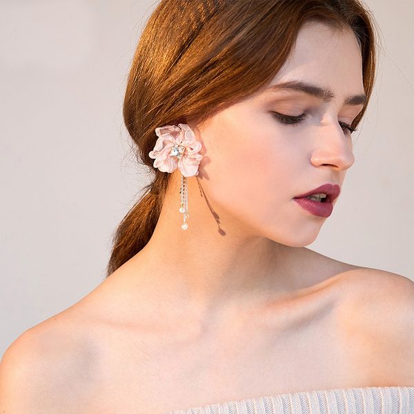 

earrings pearl petals fringed eardrops super fairy flowers long style temperament all round sweet ear ornaments, Silver
