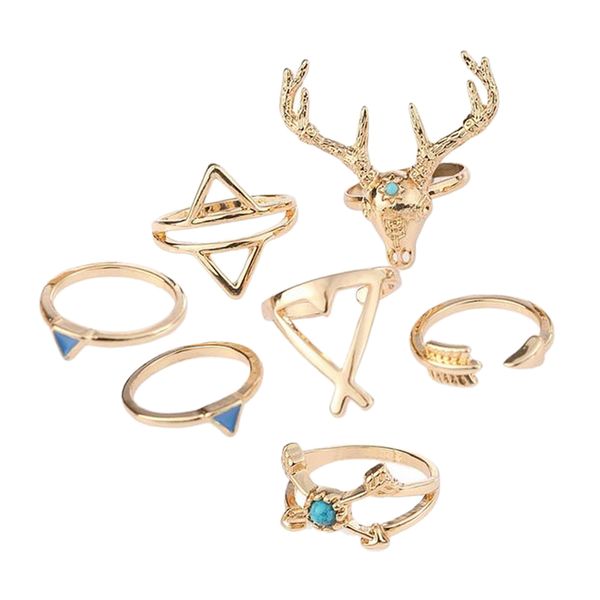 

7pcs vintage style arrow bohemian rings set finger stackable ring set, Golden;silver