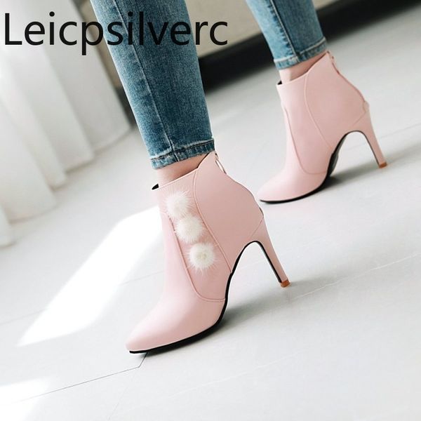 

women's boots new autumn and winter fashion pointed zipper plush high heel short tube women's shoes plus size 31-48 8.5cm high, Black
