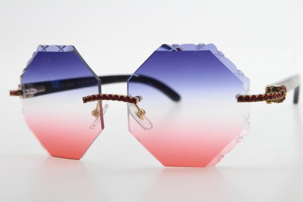 

rimless black flower buffalo horn diamond sunglasses 4189706 red stone genuine natural horn glasses carved blue red uv400 eyewear, White;black