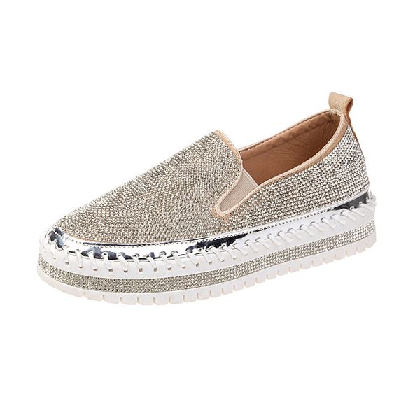 

fashion sneakers slip on platform flats espadrilles shoes woman creepers flats ladies crystal loafers blingbling casual shoes, Black