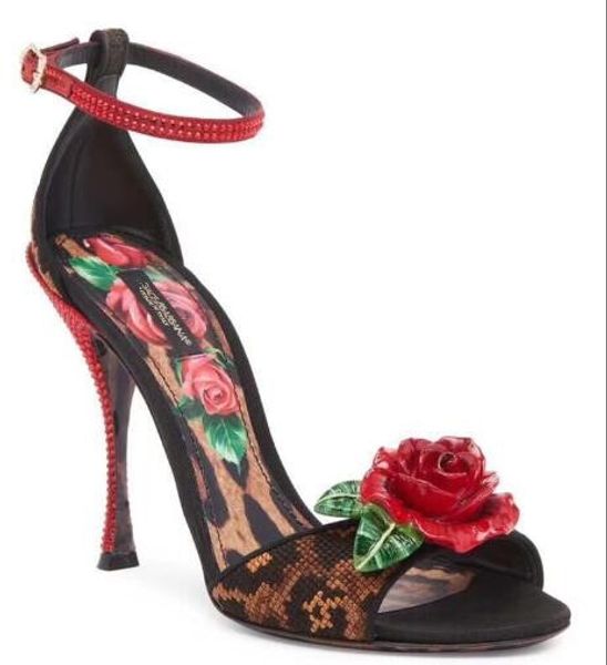 

сексуальные леопардовые принты на высоком каблуке сандалии женские новые пряжки цветок открытый носок шпильки сексуальные высокие каблуки ле, Black