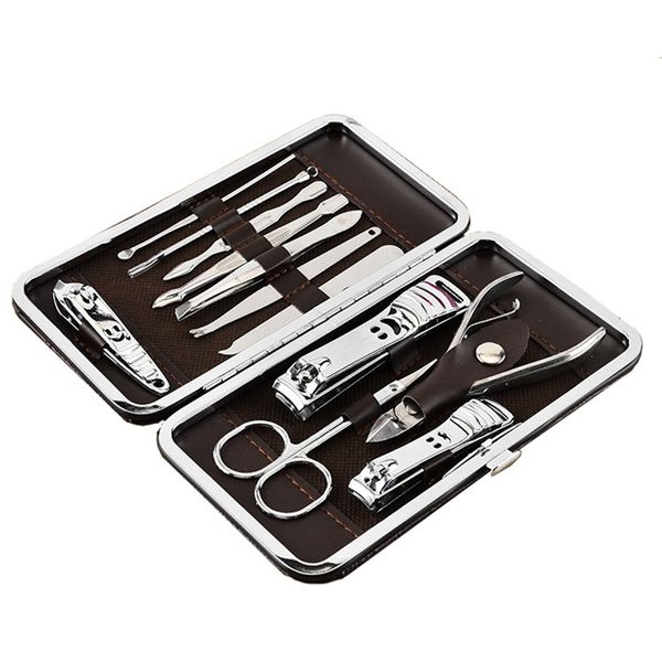 12 pezzi/set Set per manicure per unghie in acciaio inossidabile custodia in pelle strumenti per la cura delle unghie Protable Travel Home manicure personale HHA883