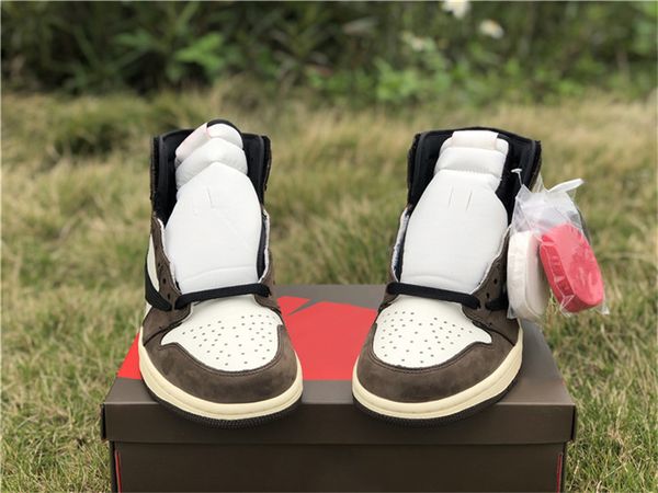 

2019 authentic 1 travis scott high og ts sp black dark mocha univers basketball shoes men brown 358jordans sports sneakers cd4487-100, White;red
