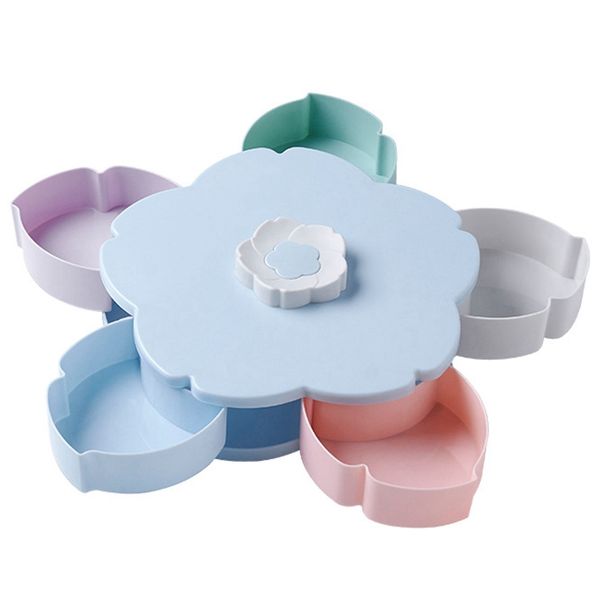 

practical boutique petal-shape rotating snack box candy tray storage box wedding candy plates double-deck dried fruit organ