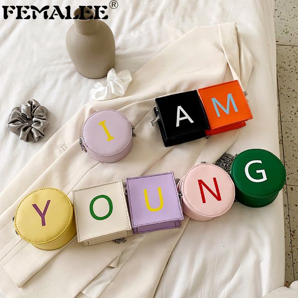 

mini round handbags women creative letters shoulder bag for teenage girls kids fashion new small square lipstick keys purses