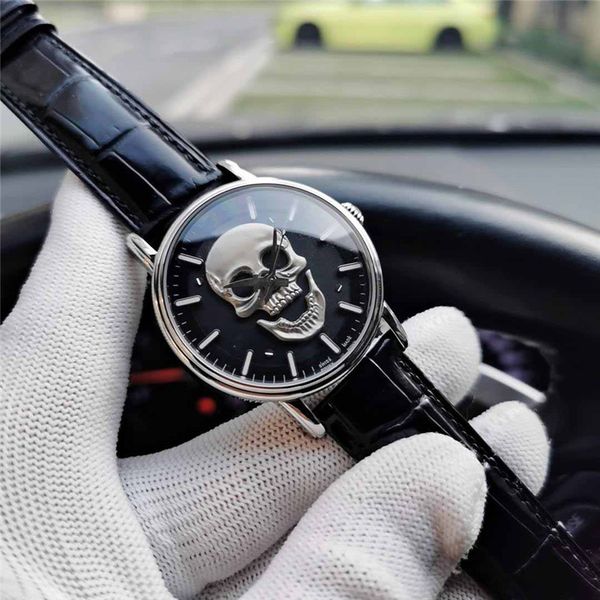 

luxury mens designer watches fashion skull face real leather strap automatic mechanical movement self-wind Wristwatches orologio di lusso