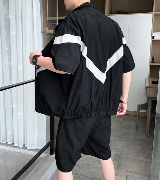 

Fashion Men's Tracksuits 2020 Summer New Mens Tide Thin Two-piece Suit Casual Men Active Loose Tracksuit Gray & Black Colors Size M-3XL
