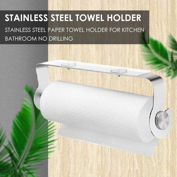 

kitchen roll paper holder durable no punching removable stainless steel adhesive towel rack bathroom tools storage shelf