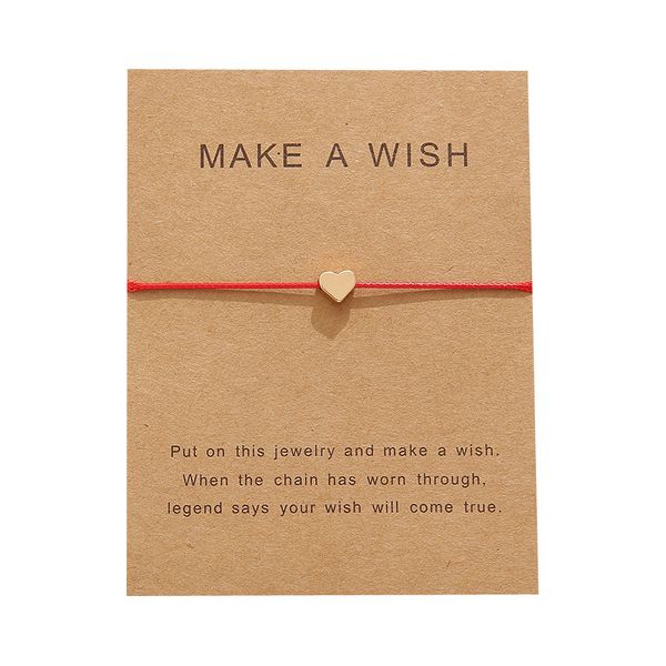 

new arrival make a wish card bracelets fashion red rope handmade woven bracelet gold plated heart charm bracelet for women mens, Golden;silver
