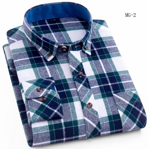 

men's plaid flannel shirt chest pocket smart casual classic contrast standard-fit long sleeve dress shirts, White;black
