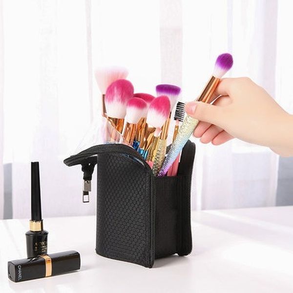 

new makeup brush storage bag vertical eyebrow pencil cosmetic wash bag transparent waterproof hand cosmetic storage