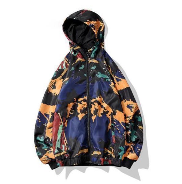 

double-sided mens jackets spring and autumn camouflage lovers jackets fashion street hip-hop skateboard graffiti personality thin jackets, Black;brown