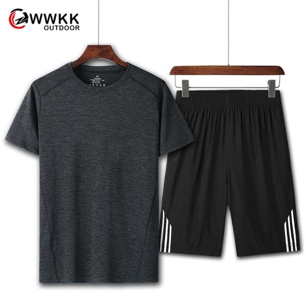 

new men's sweat-absorbent quick-drying leisure sports quick-drying travel set cationic elastic mountaineering mens training sets, White;black