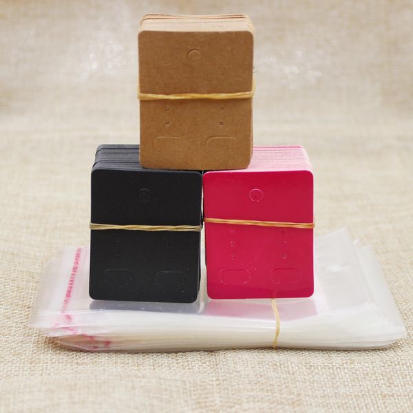 

5*4cm kraft/rose /black color blank paper stud earring card 100pcs+100 oppbag for jewelry earring hanging display tag, Pink;blue
