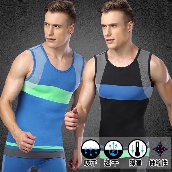 

men pro quick dry gym tank compress t-shirt fitness exercise sport run vest workout tee yoga beach basketball ma12, Black;blue