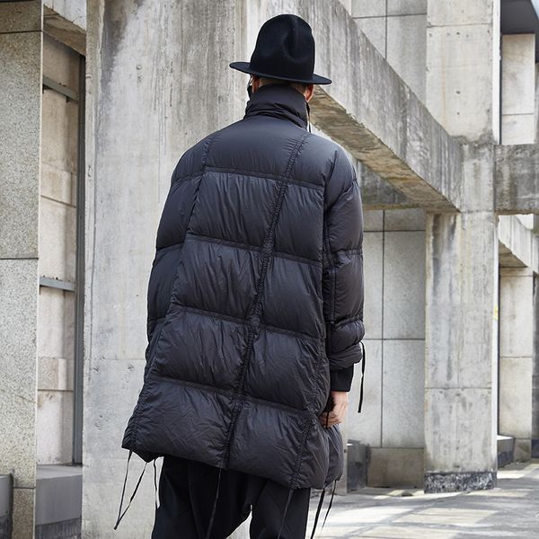 

men puffer coat winter 80% duck down jacket male loose stand collar parka coat japan streetwear hip hop gothic overcoat, Black