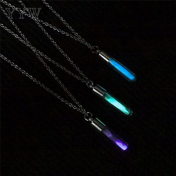 

yyw new creative luminous glass cylindrical pendant necklace glow in the dark charm necklace fine jewelry for women and girls, Silver
