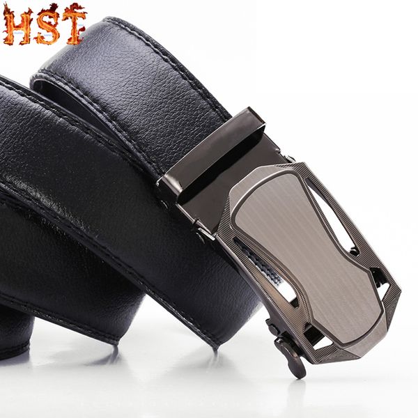 

men's litchi pattern non-dermal genuine belt men's belt automatic buckle business casual fashionable wild, Black;brown