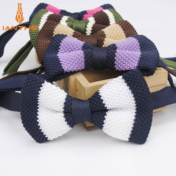 

new style mens knit bowtie adjustable butterfly for men neckwear bowties knitting knitted vintage stripe bow tie, Blue;purple