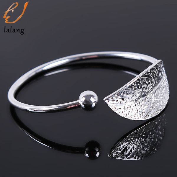 

charm bracelets fashion trendy open leaf bangles for women simple plant bracelet femme jewelry birthday gift, Golden;silver