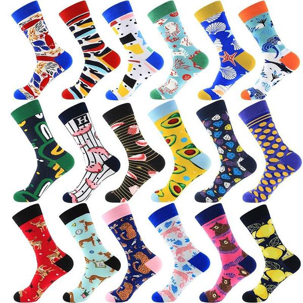 

4 pair/lot combed cotton funny crew socks women men cartoon animal dog avocado sokken novelty happy socks for christmas gift, Black