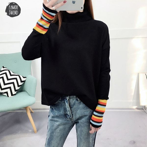 

knitted striped pullover sweater pull cotton fashion elegant pullovers long sleeve knitwear 2019 pull femme hiver, White;black