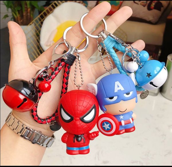 

10pcs/lot fashion jewelry cartoon keychain marvel the superhero bags pendant diy rope key chains rings bell party gift, Silver