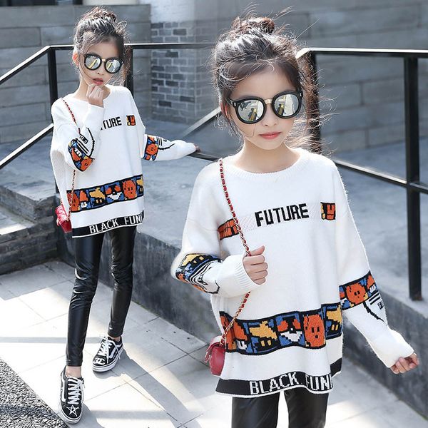 

girls white sweaters casual knitted sweaters for girls cartoon pattern costumes children knitwear 4 6 8 10 11 12 years, Blue