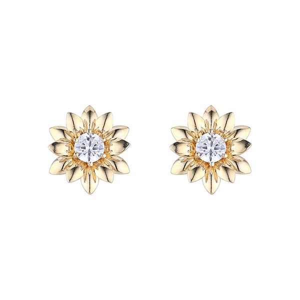 

stud earrings with cubic zircon for women jewelry gifts flower lotus copper latest design fashion korean s925 needles, Silver