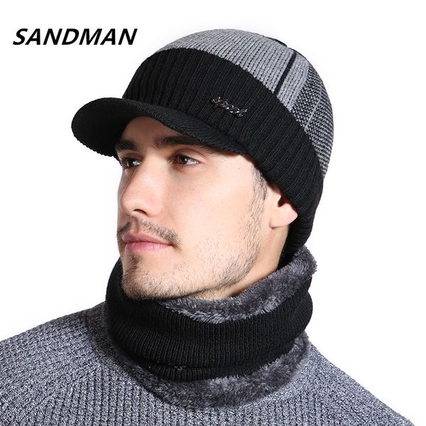 

sandman cotton fur brim winter hats skullies beanies for men women wool scarf caps mask gorras bonnet knitted hat, Blue;gray