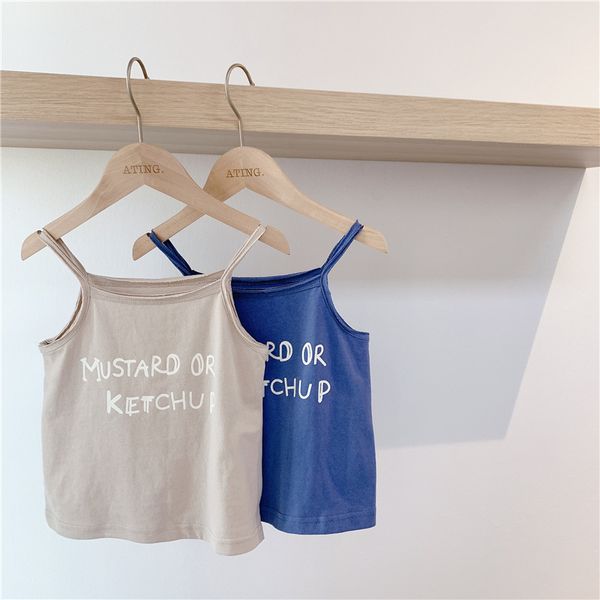 

wlg girls summer vest kids strap letter printed khaki blue cotton baby girl casual all match vests for 1-6 years