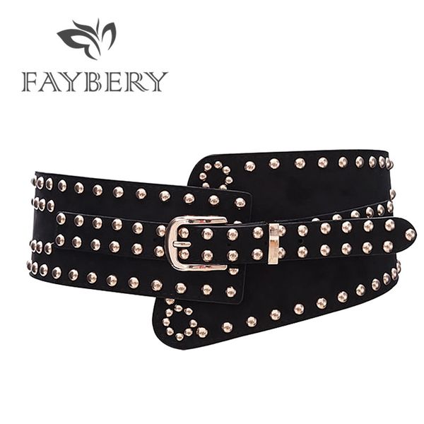 

2020 стиль punk rivet широкие ремни для женщин высокого качества pu кожаный ремешок для женщин для пляжа платья аксессуары металл pin пряжка, Black;brown