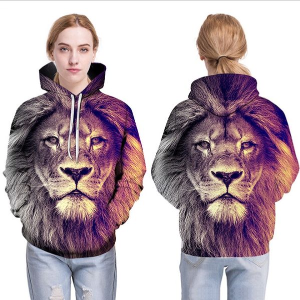 

new fashion animal style sweatshirts men women pullovers print lion hoodies hooded tracksuits autumn thin, Black