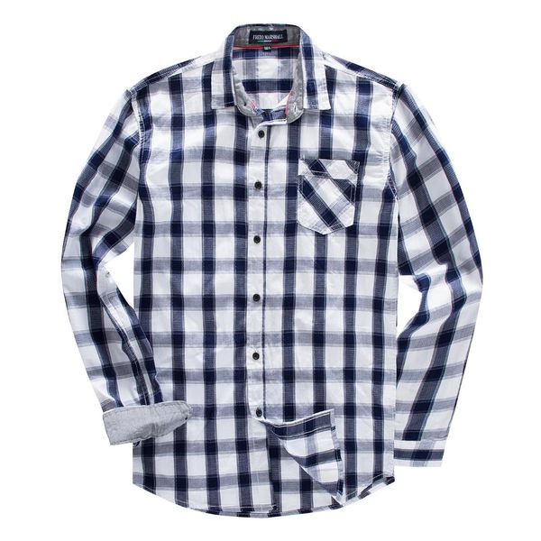 

large size men's cotton long-sleeved plaid shirt shirt, White;black