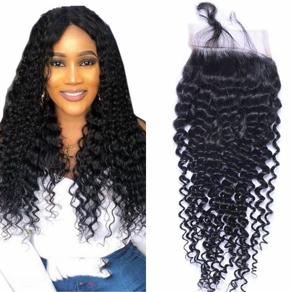 

malaysian virgin human hair kinky curly lace closure with baby hair 4x4 lace closures natural color, Black;brown