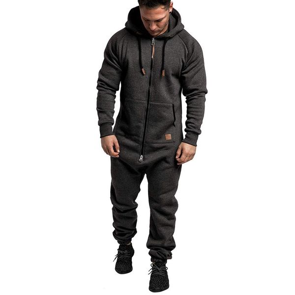 

lead men's suit jumpsuit garment pajama autumn winter men splicing hoodie swearshit sets loose zipper men casual overalls, Black