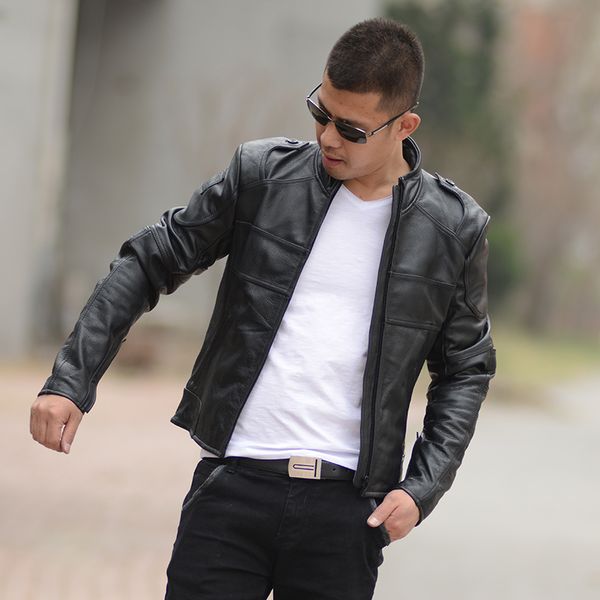 

2020 black men genuine thick cowhide short biker's leather jacket plus size xxxl slim fit russian motorcycle coat ing