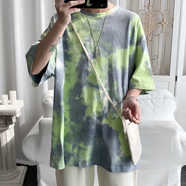 

men's t-shirts men cotton tie dye women summer short sleeve t-shirt male harajuku clothes tshirt, White;black