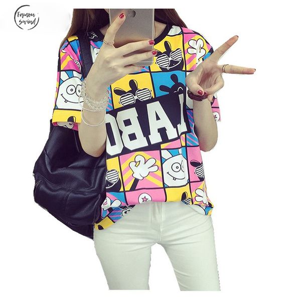 

harajuku новая футболка женская kawaii характер printed с коротким рукавом короткие девушки лето tee tops одежда бесплатная доставка, White