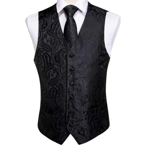 DiBanGu Mens Paisley Waistcoat and Necktie Pocket Square Cufflink Vest Suit Set for Tuxedo
