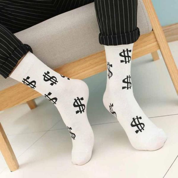 

new fashion spring autumn men socks dollar symbol printed comfortable breathable absorb sweat anti-slip man middle long sock, Black