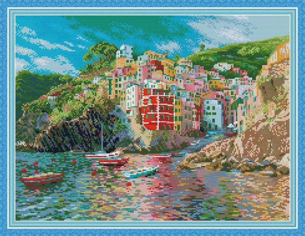 The Seaside City Handmade Cross Stitch Craft Tools Bordado Needlework Conjuntos Contados Impressão em Canvas DMC 14CT / 11CT