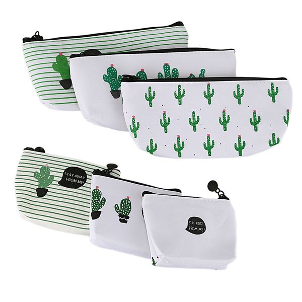 

canvas students' school bag box pencil case wallet wallet cosmetic bag cactus set 6 pcs