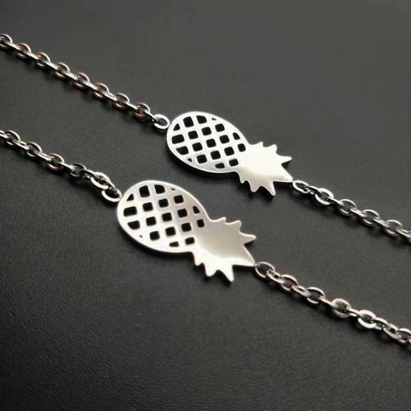

simple women fruit stainless steel pineapple charms bracelets adjustable bangles memorial summer jewelry, Golden;silver