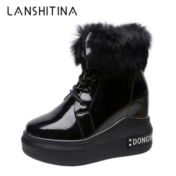 

new 2019 women fashion warm winter snow boots stylish ankle boots wedge platform 10.5cm high heels boots woman autumn sneakers, Black
