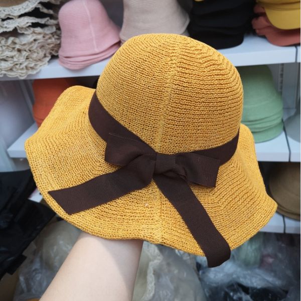 

brim straw sunscreen sun bowknot straw female summer sunscreen sun hat foldable beach hat female, Blue;gray
